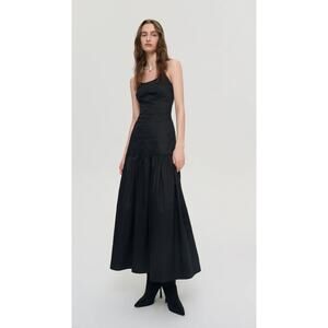 Women's Ancosti Strapless Drop Waist Poplin Maxi Dress in Black size M Bohemian